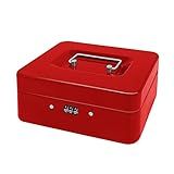 Steel Cash Box with Combination Lock, Metal Small Money Organizer with Removable Money Tray,Cash Storage Box with Lockable Cover (Red - 7.9" x6.3" x 3.3")