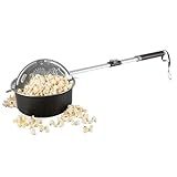 Campfire Popcorn Popper - Old Fashioned Popcorn Maker with Telescoping Handle - Camping Gear by Great Northern Popcorn (Black)