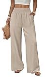 Sampeel Wide Leg Linen Pants Woman Boho Palazzo Trousers for Women 2026 Flowy Summer Beach Vacation Outfits Spring Cruise Travel Fashion Clothing Dressy Casual Lounge Resort Wear Apricot M