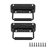 YiiSeeJo 2 Pcs Spring Loaded Handle, Black Heavy Duty Stainless Steel Chest Handle, Rubber Grip Folding Handles for Toolbox Chest Case Trunks Crates Storage Boxes