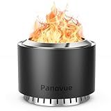 Panovue 22 inch Smokeless Fire Pit with Waterproof Cover, Stainless Steel Outdoor Smokeless Firepit, Wood Burning Fire Pits for Camping, Bonfire,Low Smoke Firepit for Outside[Black]