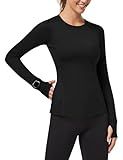 Loovoo Women's Thermal Tops Long Sleeve Fleece Lined Running Workout Shirts Athletic Cold Weather Gear Winter Compression Zipper Pocket Black XXL