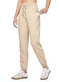Willit Women's Linen Joggers Pants Breathable 28" Khaki XXL
