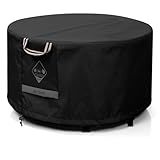 QH.HOME Fire Pit Cover Round, 100% Waterproof, 600D Strong Tear Resistant, Outdoor Firepit Covers Round Fits 33",34 inch ,35 inch,36 inch Fire Pit Cover, 36” Dia X 20”H -Black .