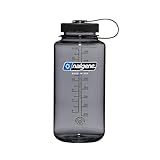 Nalgene 32 oz Wide Mouth Water Bottle | BPA-Free, Durable & Leak Proof, Lightweight Bottle for Hiking & Gym, Work & Travel, Gray w/ Black Lid