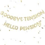 Retirement Banner Pre-Strung GOODBYE TENSION HELLO PENSION Banner Glitter Retirement Party Supplies Decorations for Women Men Office Home Decor (Chanmpagne Gold)
