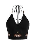 Verdusa Women's Y2k Tops Nashville Outfits Boho Gothic Clothes Halter Top Festival Western Cowgirl Shirts Black Large