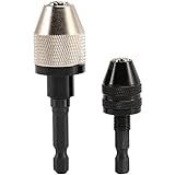 Pasuihcay 2 Pieces Keyless Drill Chuck 1/4 Inch Hex Shank Keyless Drill Chuck Fast Change Adapter in 0.3-6.5 mm, 0.3-3.6 mm, Silver&black