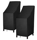 MAVINCHER Stackable Patio Chair Covers, High Back Outdoor Chair Covers, 600D Heavy Duty Waterproof Lawn Outside Barstool Furniture Covers,Fits for 4-6 Stackable Dining Chairs,27"W x 27"D x 49"H,2 Pack