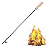 AGM Fire Poker for Fire Pit, 32" Long Heavy Duty Campfire Poker Stick with Wooden Handle for Camping, Fireplace, Bonfires, Rust Resistant Portable Fire Pit Tools Accessories for Outdoor & Indoor
