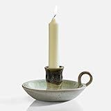 Kendiis Candle Holder Ceramic Candlestick Holder, Candlelight Stand for Spell Candles, Taper Candles, and Incense, Halloween Christmas Dining Room Home Decoration Display-White and Green