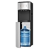 Tehanld Bottom Loading Water Cooler Dispenser for 3 or 5 Gallon Bottles, Stainless Steel Water Dispenser with Hot, Room & Cold Water, Child Safety Lock, Metallic Silver