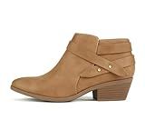 Soda SWEETEN Women's Fashion Closed Toe Multi Strap Ankle Bootie Block Heel (Tan Nubuck, medium numeric_10)