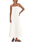 MEROKEETY Women's Summer Vacation Sundress Boho Maxi Dress, White, L