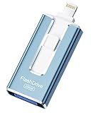MFi Certified 256GB Flash Drive for iPhone iPad, Photo Stick for External Memory Storage, Easily Back Up and Save Photos Videos, 4 in 1 USB Memory Stick Thumb Drive for iPhone/iPad/Android/PC (Blue)