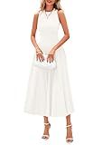 PRETTYGARDEN Spring Casual Dresses for Women 2026 Summer Business Work Midi Sleeveless A Line Pleated Cocktail Dress(White,Small)