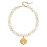 WOWORAMA Chunky Beaded Necklace with Sea Shell Pendant for Women