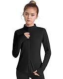 JOCMIC Girls Zip Up Jacket Horse Riding Shirts Kids Athletic Yoga Jackets Fall Winter Coats Black 9-10 Years