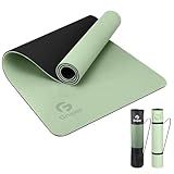 Yoga Mat Non Slip, Eco Friendly Fitness Exercise Mat with Carrying Strap,Pro Yoga Mats for Women,Workout Mats for Home, Pilates and Floor Exercises (Matcha Green/Black, Thickness-6mm)