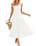ZESICA Womens 2026 Summer Boho Strapless Smocked Midi Dresses White S