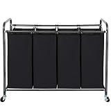 STO STO Laundry Sorter 4 Section, 4 Bag Clothes Hamper, Rolling Laundry Cart Basket with Heavy Duty Lockable Wheels and Removable Bag for Laundry Room, Bedroom, Closet, Black