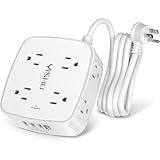 6 Ft Surge Protector Power Strip - 8 Widely Outlets with 4 USB Ports, 3 Side Outlet Extender with 6 Feet Extension Cord, Flat Plug, Wall Mount, Desk USB Charging Station, ETL,White