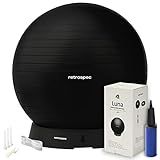 Retrospec Luna Exercise Ball - 55, 65, or 75cm Yoga Ball for Workouts, Stability, Pregnancy - Swish Balance Ball w/Pump & Base for Office & Home Gym, 65cm, Black