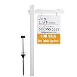 SUFUS Vinyl PVC Real Estate Sign Post 6' Tall (4"x 4"x 72"), Realtor Yard Sign Post with Flat Cap for Open House and Home for Sale, 36" Arm Holds Up to 24" Sign, White (No Sign)