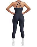 SUUKSESS Women 2 Piece Workout Sets Compression Tummy Control Leggings with Pockets Halter Built in Bra Tank Tops Sports Bra Scrunch Booty Lting Yoga Pants (Navy Blue, S)