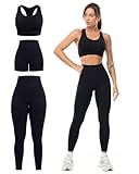 SALSPOR 3 Piece Workout Sets for Women Butt Lifting Leggings with High Impact Sports Bra Gym Shorts Activewear Matching Set(3DWX-Black-M)