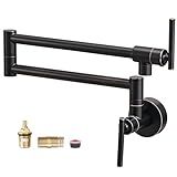 Fransiton Oil-Rubbed Bronze Pot Filler, Pot Filler Faucet Wall Mount, Brass Folding Stretchable with Double Joint Swing Arm Single Hole Two Handles Kitchen