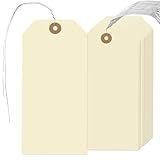 200 Pcs Manila Shipping Tags with Wire Attached, 4 3/4 x 2 3/8 inches Label Hang Tags with Reinforced Hole, Writable Price Tags Display Gift Tags for Product Jewelry Clothing