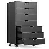 OLIXIS 7 Drawer Mobile File Cabinet Under Desk Storage Organization with Wheels Vertical Filing Chest Rolling Wood Small Desk Printer Stand for Home Office, 15.75"D x 18.74"W x 34.25"H, Black