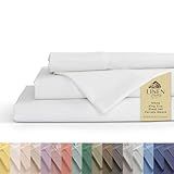 Linen Home 100% Cotton Percale Sheets King Size, White, Deep Pocket, 4 Pieces Set - 1 Flat, 1 Deep Pocket Fitted Sheet and 2 Pillowcases, Crisp Cool and Strong Bed Linen