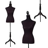FDW Manikin 60”-67”Height Adjustable Female Dress Model Display Torso Body Tripod Stand Clothing Forms (Black, 60-67 Inches)