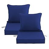 24x24 Inch Outdoor Chair Cushions Set of 2, Patio Furniture Cushions - Removable Cover, Water-Repellent, Fade-Resistant, Non-Slip Bottom & Straps, Replacement for Deep Seat Sofa & Couch - Navy