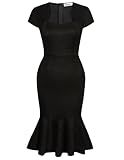 Womens Cocktail Knit Bodycon Midi Pencil Dress Slim Fit Summer Spring Dress Black (Solid)
