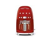 Smeg 50's Retro Style Aesthetic Drip Coffee Machine with 10 Cup Glass Carafe, Auto Start Feature, Keep Warm Plate, and Two Coffee Strength Settings (Red)