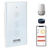 VEVOR Smart Dimmer Switch, Wi-Fi 2.4GHz, Dimmable Smart Switch with Tempered Glass Touch Panel, 15% to 85% Stepless Dimming, Voice App Remote Control, Works with Alexa Google Home, for LED Lights