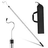 Clothes Hook Pole, Extendable from 35" to 50" Stainless Steel Closet Pole Reacher with S-Shaped Hook for Hanging Clothes, Plants, Lights