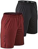 DEVOPS Men's 2-Pack Loose-Fit 10" Workout Gym Shorts with Pockets (Medium, Black/Brick)