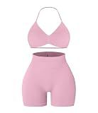 Women 2Piece Workout Sets Halter Sports Bra Gym Yoga shorts pilates Outfits
