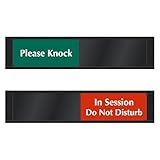 SmartSign In Session Do Not Disturb/Please Knock Slider Door Sign for Training, Office, Therapist, Conference | 2.25" x 10" Plastic Black, Made in USA