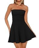 OFEEFAN Womens Summer Dresses 2026 Strapless Tube Short Mini Homecoming Date Night Cute Party Graduation Clothing Black M