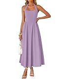 ZESICA Women's Summer Sleeveless Halter Midi Dress 2026 Off Shoulder High Waist Flowy Beach Wedding Guest Long Dresses Light Purple Small
