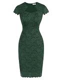 GRACE KARIN Cocktail Dresses for Women Cap Sleeve Lace Dress, Dark Green, L