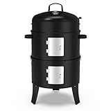 GRiliFE 16" Charcoal Smoker, 3 in 1 Heavy Duty Vertical Barbecue Grill, Outdoor Fire Pit 402 Square Inches Cooking Area, Versatile Outdoor Smoker Grill, Black