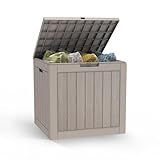 Mars Villa 31 Gallon Deck Box, Outdoor Storage Box Waterproof, Outside Resin Storage Bin for Outdoor Patio Furniture Cushions, Pool Supplies, Garden Tools, UV-Resistant and Weatherproof, Light Brown