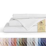 Linen Home 100% Cotton Percale Sheets Full Size, White, Deep Pocket, 4 Pieces Set - 1 Flat, 1 Deep Pocket Fitted Sheet and 2 Pillowcases, Crisp Cool and Strong Bed Linen
