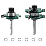Knoweasy Professional Tongue and Groove Router Bit Set with 1/4 Inch Shank, 2-Piece T-Shape 3-Tooth Milling Cutters for 3/4 Inch Wood Stock, 1/2 Inch Cutting Depth Woodworking Tools for Cabinet Making